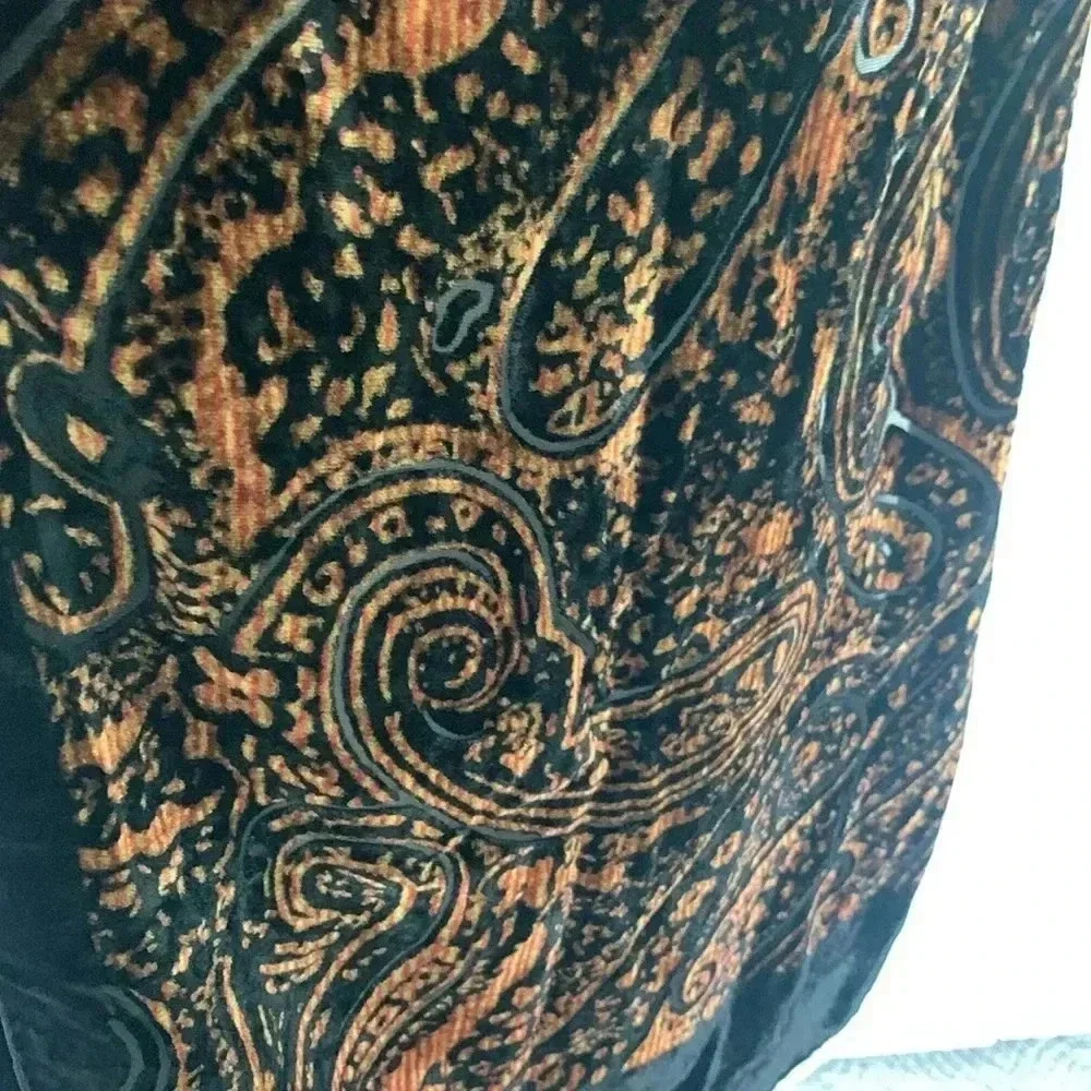 Velvet scarf- black and orange paisley print